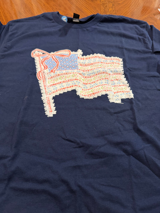 Pre Made Flag with Bow and Flowers T-shirt